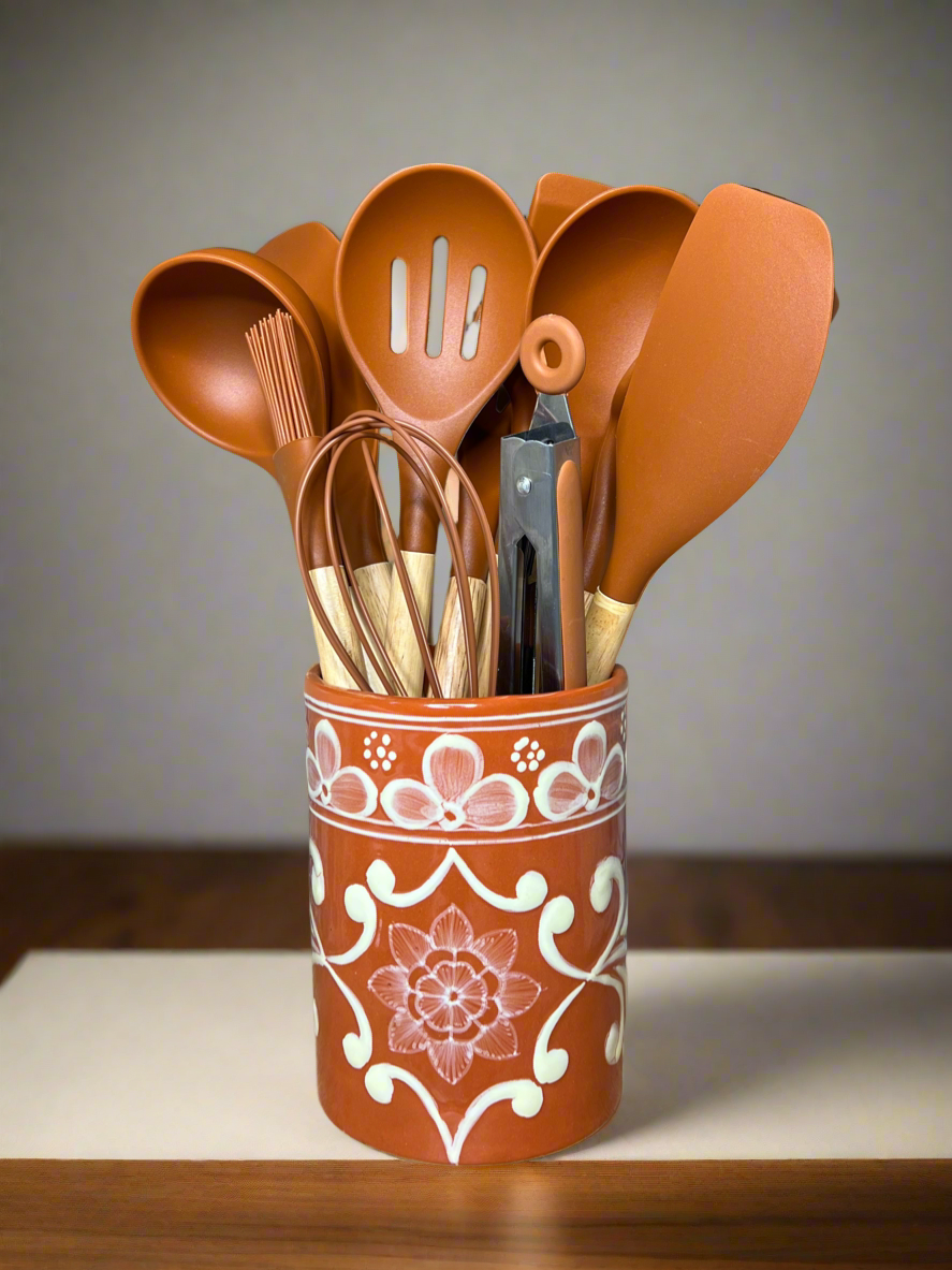 Terracotta: Mi Pedacito de México Barro 12-Piece Utensil & Holder Set – Nuestra Casita Co. | Handcrafted Terracotta, Artisan-Made, Sustainable, Veteran-Owned