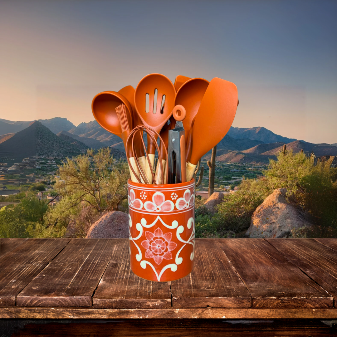 Terracotta: Mi Pedacito de México Barro 12-Piece Utensil & Holder Set – Nuestra Casita Co. | Handcrafted Terracotta, Artisan-Made, Sustainable, Veteran-Owned